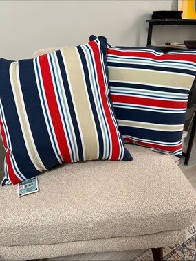 The Spring Shop Navy, Red & Tan Striped 2 Outdoor Accent Pillows